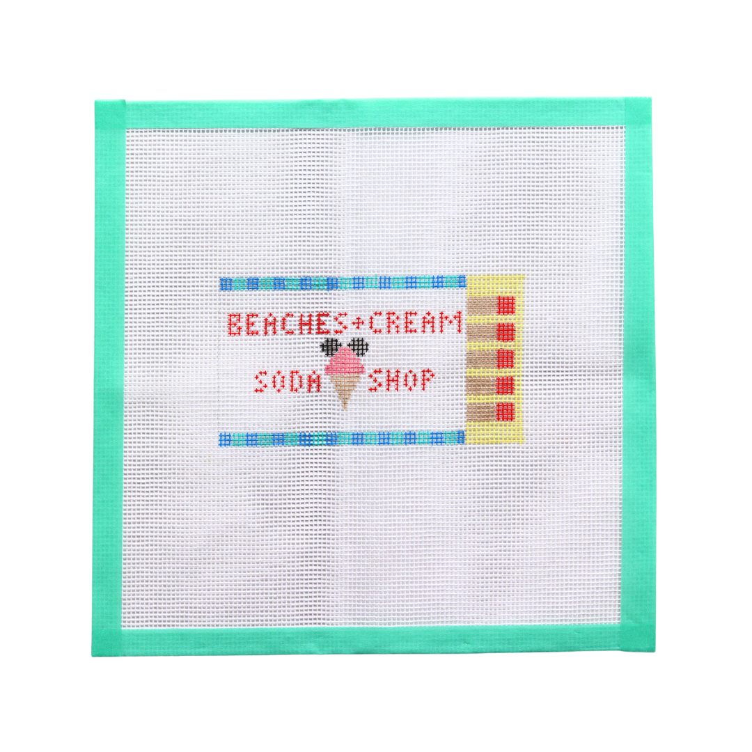 Beaches & Cream Soda Shop Hand-painted needlepoint canvas