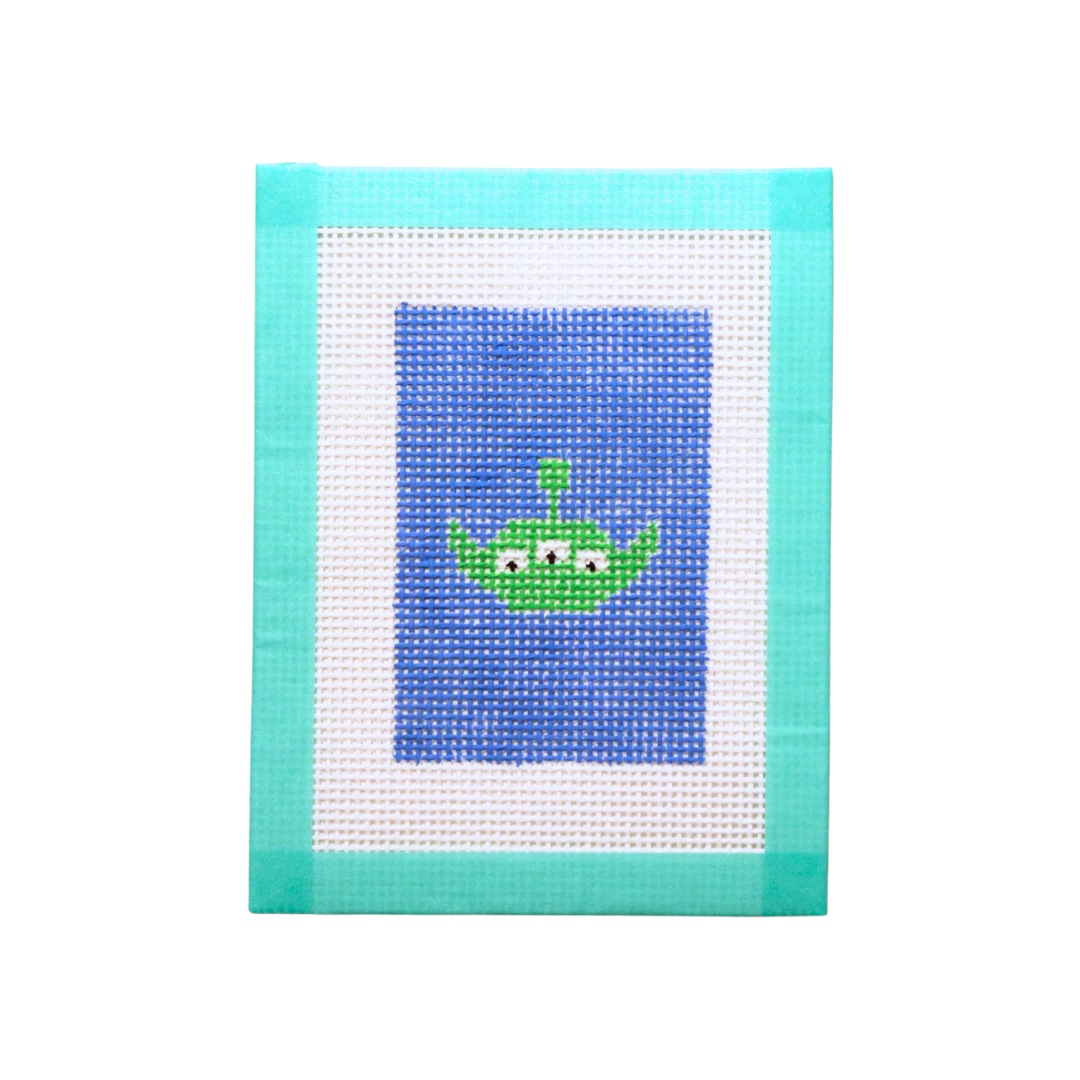 Green Alien Hand-painted mini needlepoint canvas